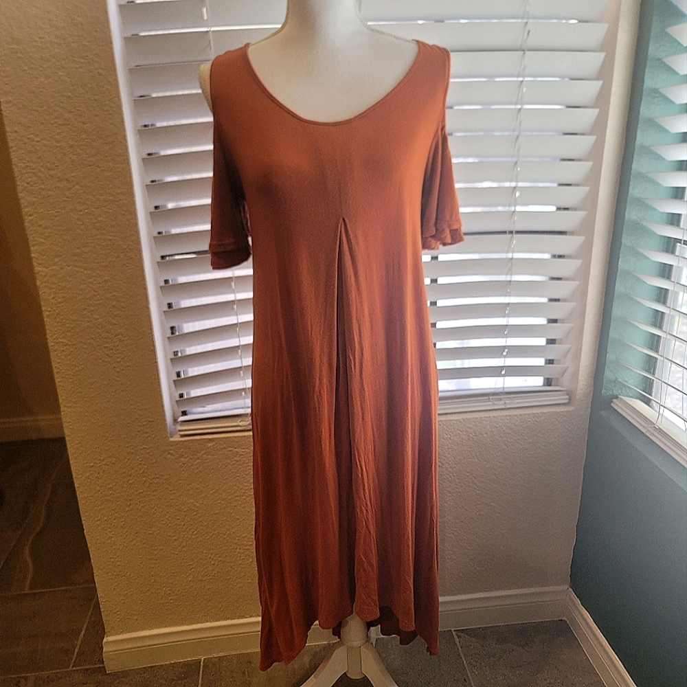 Midi Orange Off the Shoulder Dress